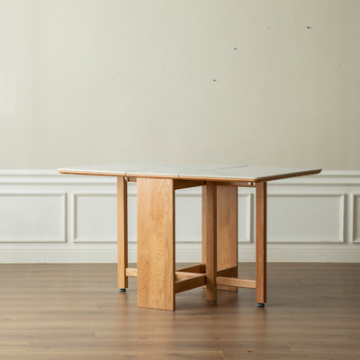 Natural Solid Oak Legs Extending Dining Table Rock Slab Top Extending Dining Table for 4-6 People Solid Wood Dining Table (Light Color)