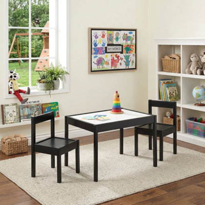 Ensemble de table pour enfant Life Sky Dry Erase: mobilier moderne en bois 3 pièces - table en bois d'hévéa noir et 2 chaises pour la créativité des enfants