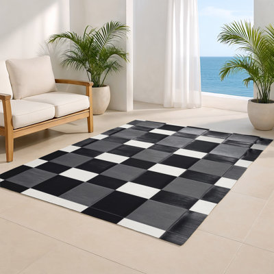 Tapis d'intérieur et d'extérieur à carreaux gris
