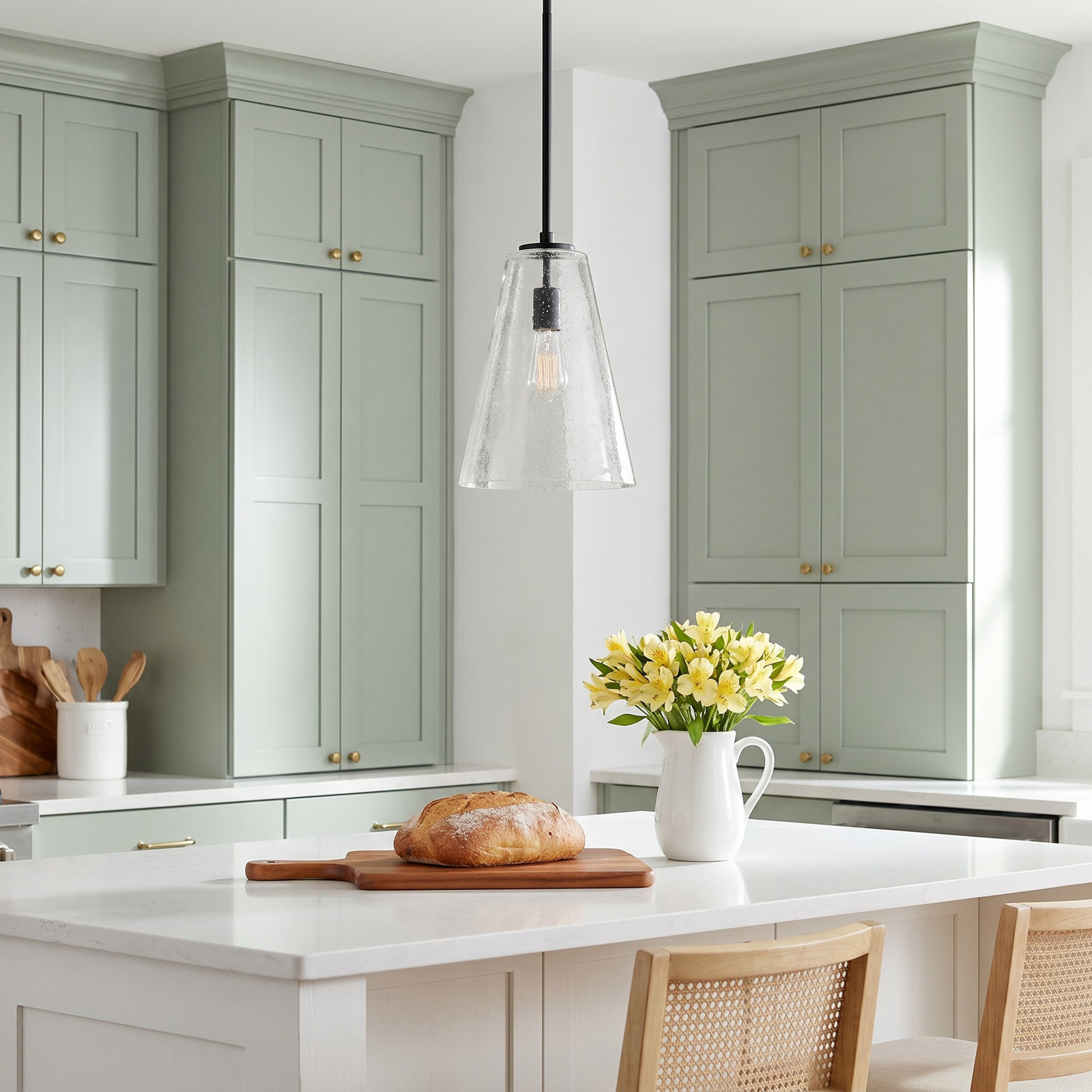 Evanne Single Light Glass Dimmable Pendant, Satin Black