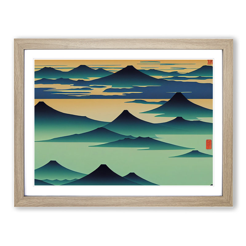 Abstract Japanese Mountains Vol.4 - Framed Print, 34cm H x 46cm W x 2cm D, Oak