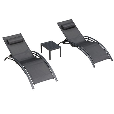 Gerania Outdoor 69.3" Long Reclining Chaise Lounge Set With Detachable Pillow And Table by Arlmont & Co.