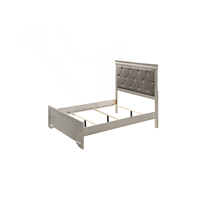Lit de style contemporain avec tête de lit tapissier capitonnée, Beige, Lit simple