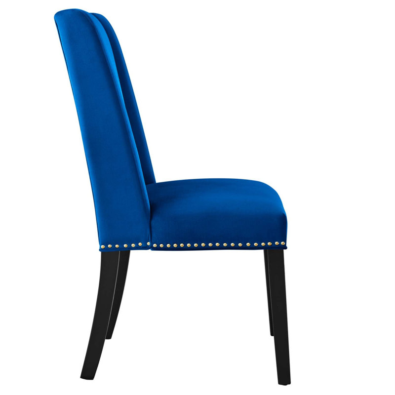 Elegant Navy Velvet Upholstered Side Chair with Wood Frame