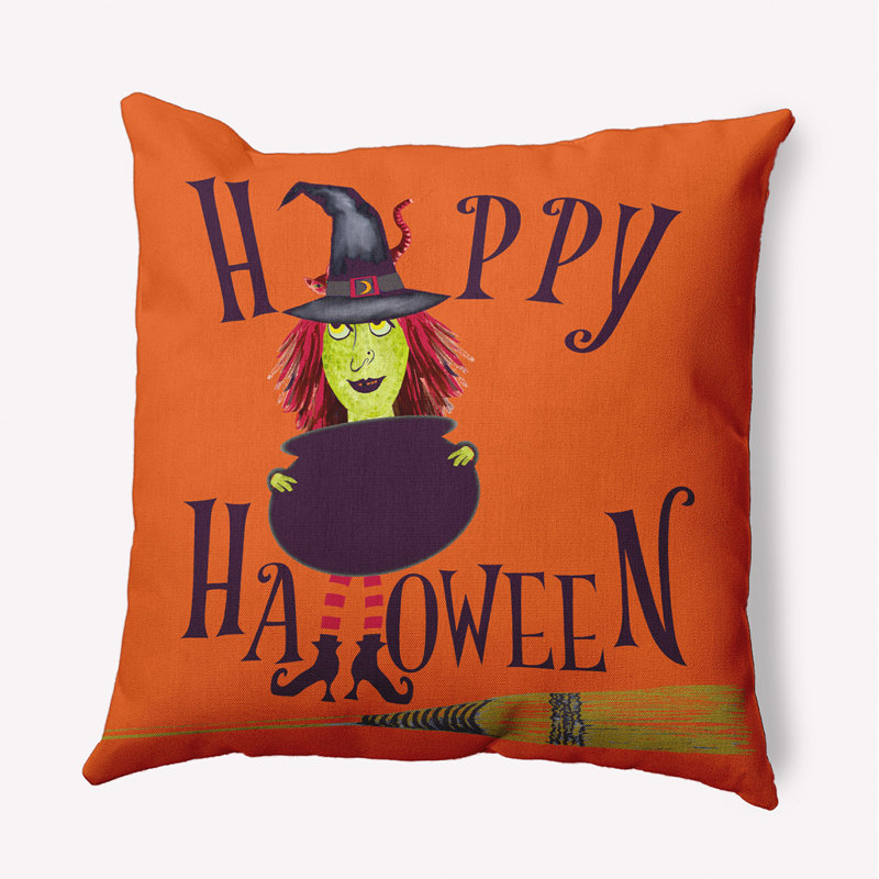 Coussin Happy Halloween, Carré, Poussière d'orange, H 26 po x l 26 po
