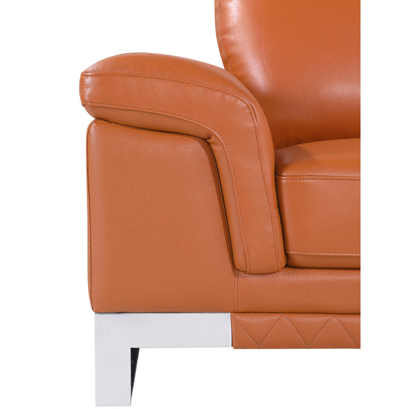 Cuir fleur brun clair avec bois franc séché au four, coussin en mousse, pieds, structure en bois: blocs renforcés, mousse à 3 couches, bois massif,