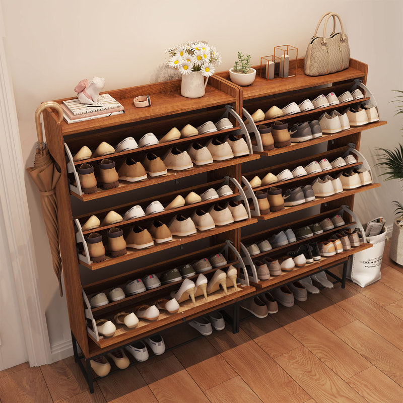 Flip Down Shoe Storage, Brown Wood, 39.37"H x 31.5"W x 9.25"D