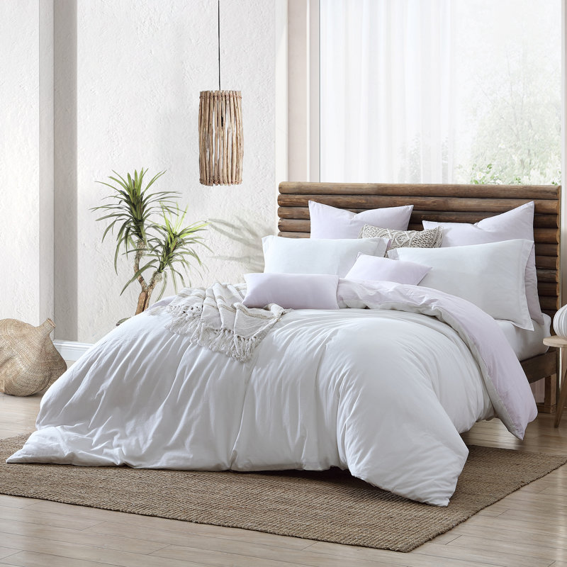 Lavender and White Cotton Reversible King Duvet Cover Set