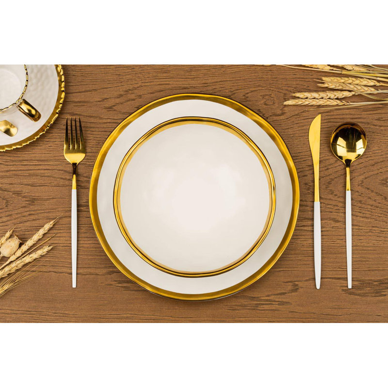 Spirgel Ceramic Dinnerware Set 8 Piece - Service for 4, White