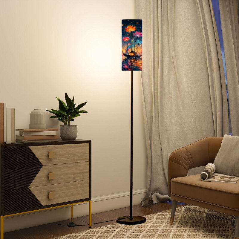  Lampe sur pied 68,5 po Magical Boat Illuminated Lotus Flowers Floating Reflecting Water Under Dimmable