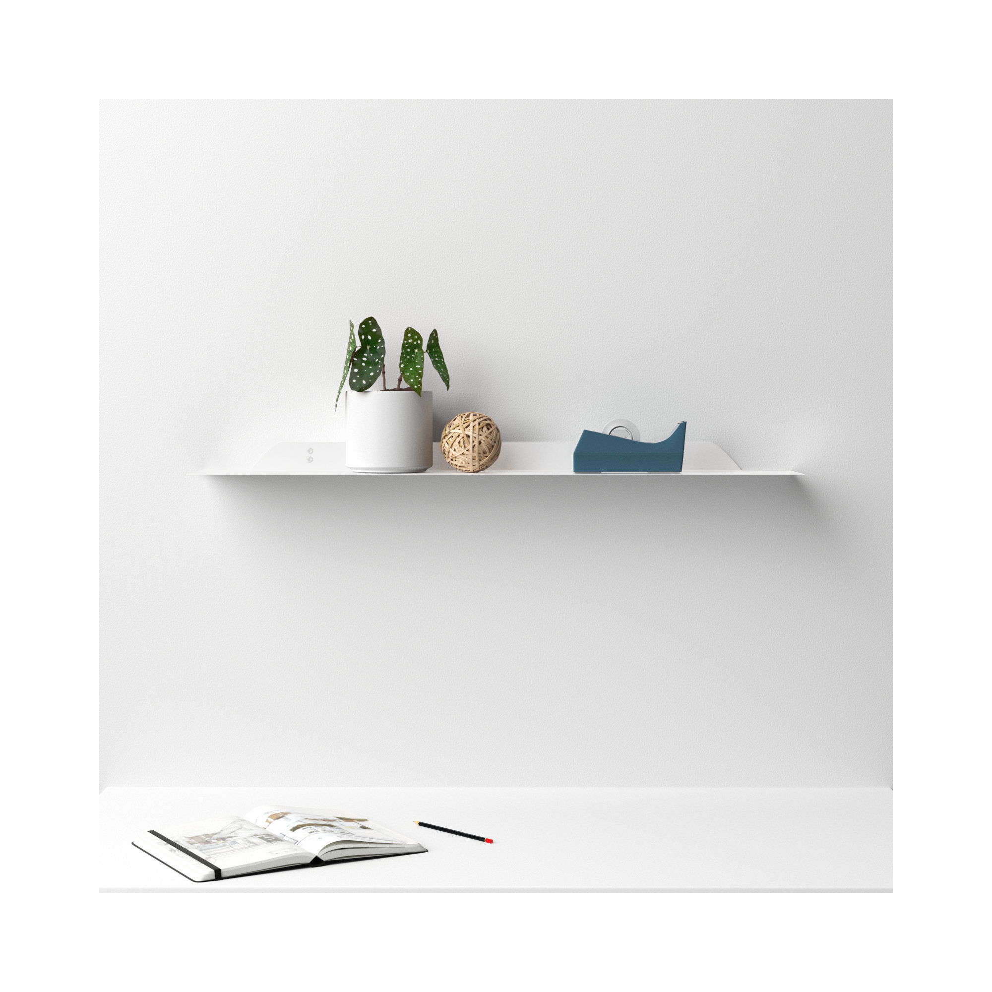 Maja Metal Floating Shelf, White, 1.75" H x 36" W x 6" D