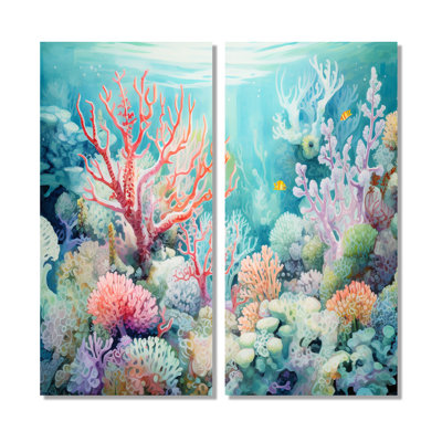Underwater Coral Symphony Ii II - impressions sur toile côtières roses