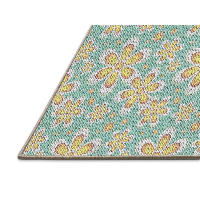 Tapis vert à motif floral Selin, Rectangle 5 pi x 7 pi