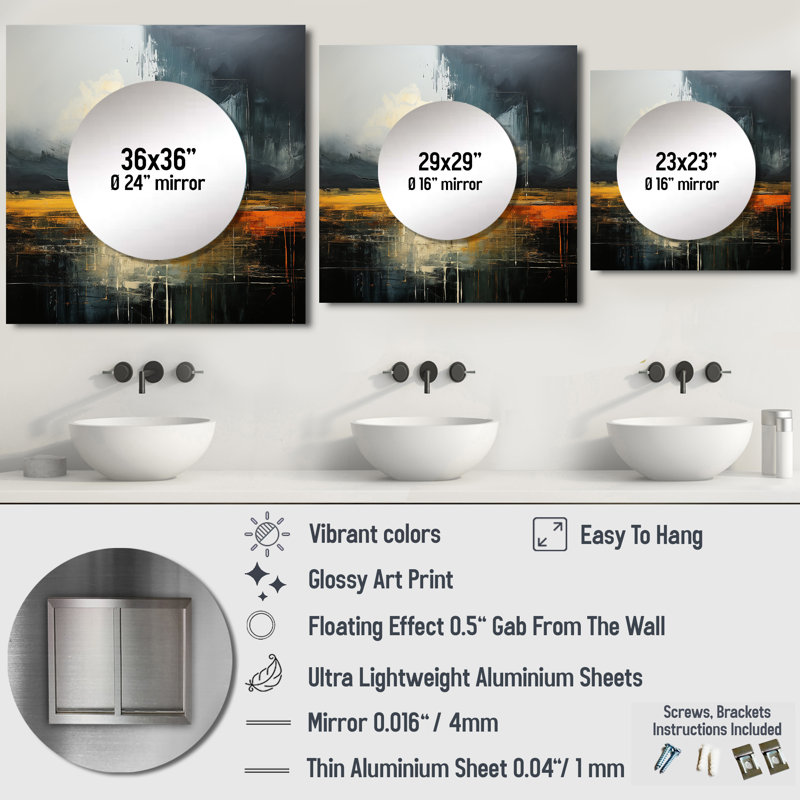 Quantae - Miroir carré pour décor mural, 23 po x 23 po