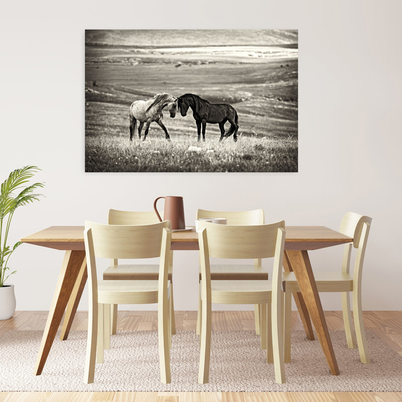 «Wild Horses Together Rustic Abstract Contemporary Horse Landscape Nature», reproduction d'art mural, H 32 po x l 48 po