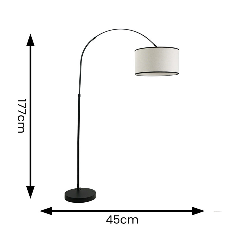 Rorex 177cm Matte Arched Floor Lamp, White/Black