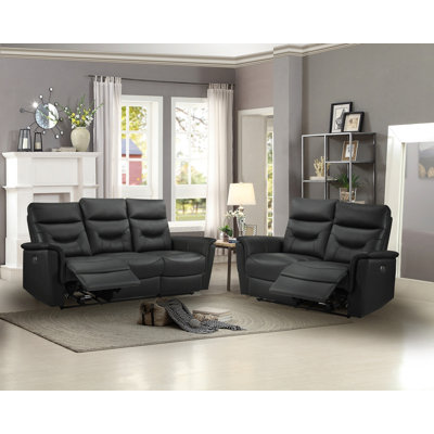 Ensemble 2 pièces: canapé inclinable électrique et causeuse, noir