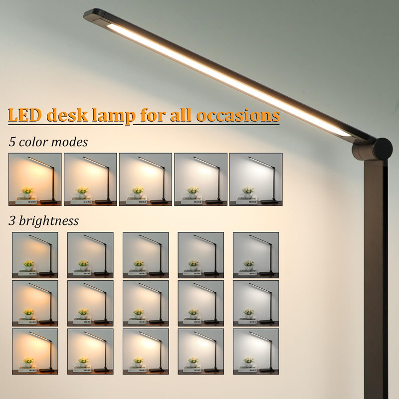 LED Desk Lamp with USB Ports,Touch Desk Lamps for Home Office with 5 Color Modes,3 Brightness Desk Light with Small Night Light,Reading Lamp Table Lamp for Bedroom Bedside Study(with adapter)