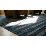 Blue Color Striped Pattern Antique Flat Weave Cotton Indian Dhurrie Rug