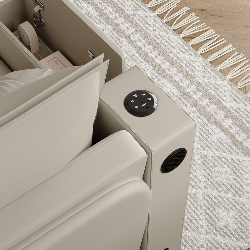 Modern Convertible Sofa Bed with Bluetooth Speakers, Daybed with USB Charging and Hidden Storage