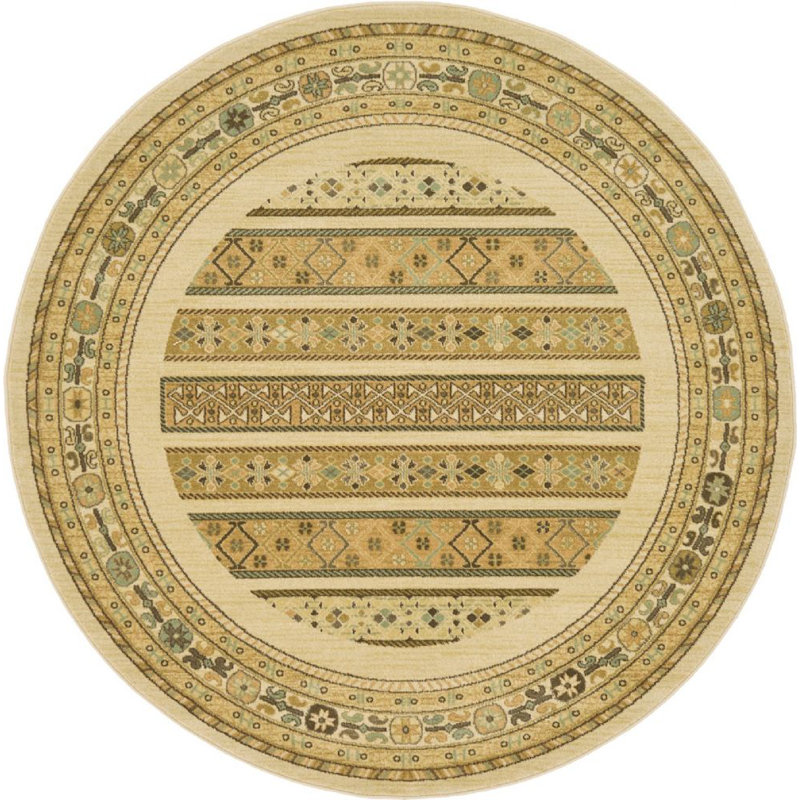 Tapis à motif géométrique Jaeden, Rond 8 pi, Beige