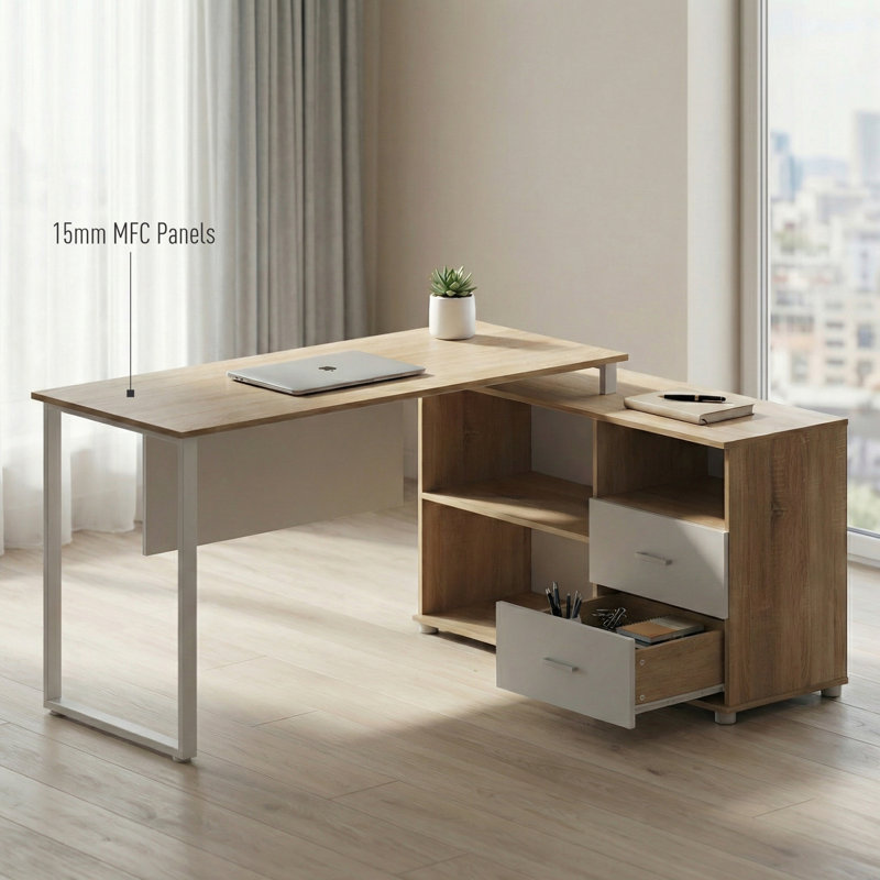 L-Shaped Metal Base Computer Desk