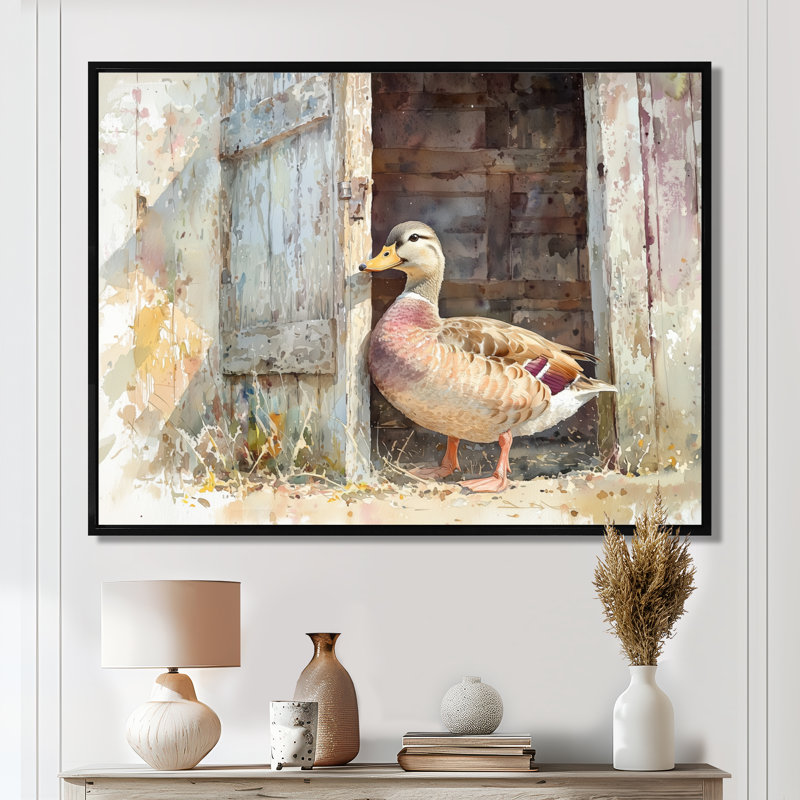 Dubien, mignon, portrait de canard à la grange II, H 16 po x l 32 po, Avec cadre, Noir