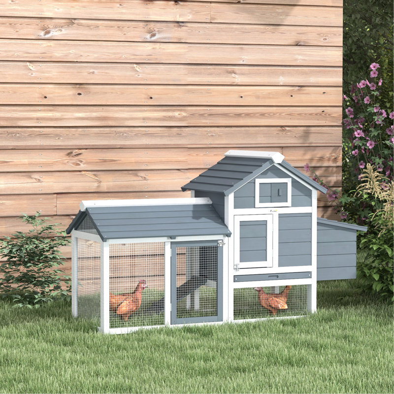 Poulailler 59 po en bois blanc avec 2 portes, un nichoir et un plateau de propreté pour l'extérieur, support compact