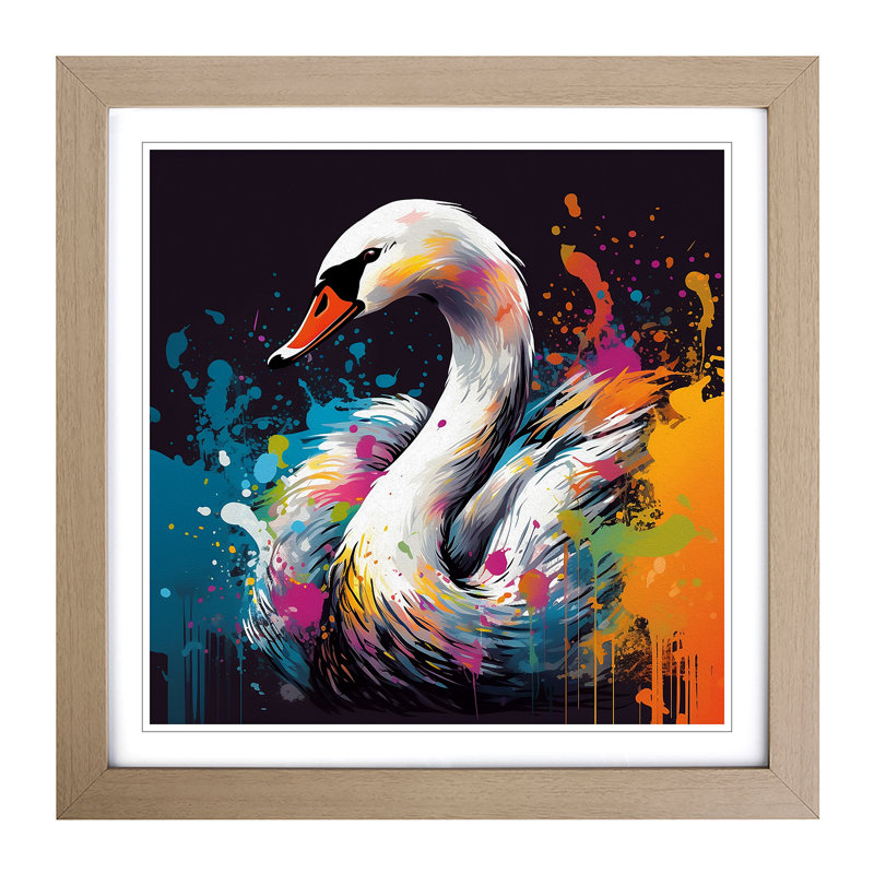 Swan Graphic Art - Framed Print, Oak
