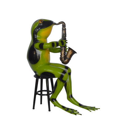 Green Frog Playing Saxophone Bronze Statue - Size: 23"L X 15"W X 30"H.