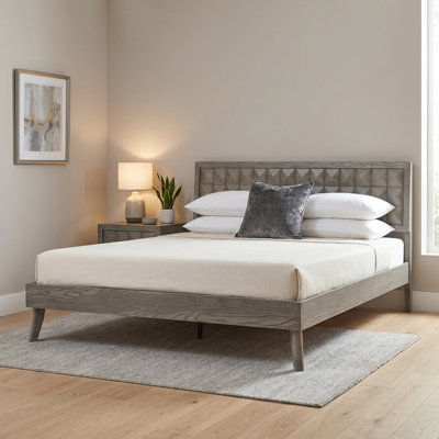 Diamonr Mid-Century Modern Solid Wood Platform Bed with Diamond Headboard - King Size in Driftwood Gray