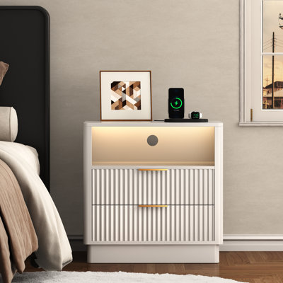 23.6" W 2 - Drawer Nightstand with Charging Station and LED Light