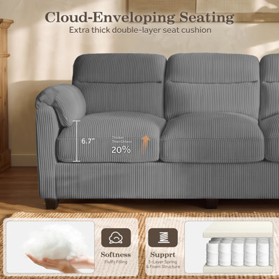  55.9" Corduroy Loveseat, Upholstered 2-Seater Sofa with Rolled Arms, Comfy Deep Seat Couch for Small Spaces, Living Room & Bedroom