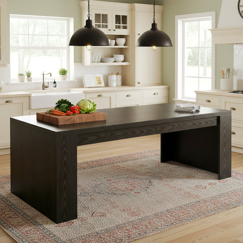 70.86'' Rectangular Farmhouse Dining Table for 6–8, Wood Grain Kitchen Table with Sturdy Frame, Black