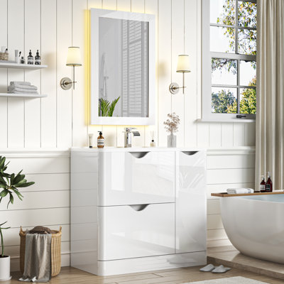 36" Bathroom Vanity Set With Sink, Mirror, Faucet And Drain, Freestanding Cabinet With Storage Drawers