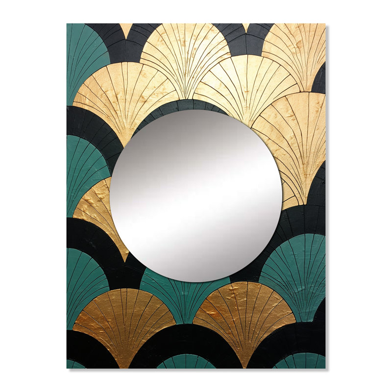 Morelia Emerald And Golden Arches - Abstract Shapes Large Wall Mirror, Gold Unique Mirror, Printed Metal Art, 32" x 24"