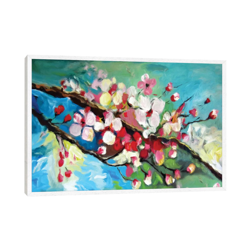 Cherry Blossom by Radiana Christova - Painting on Canvas, White Framed, 101.6cm H x 152.4cm W x 3.81cm D