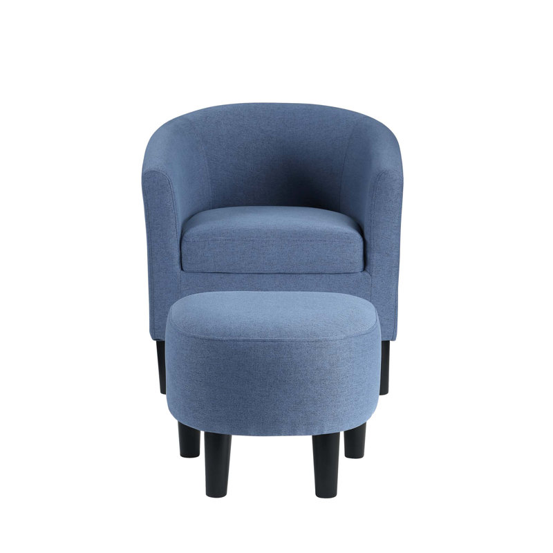 Fauteuil demi-tonneau avec repose-pieds Anges, Lin bleu