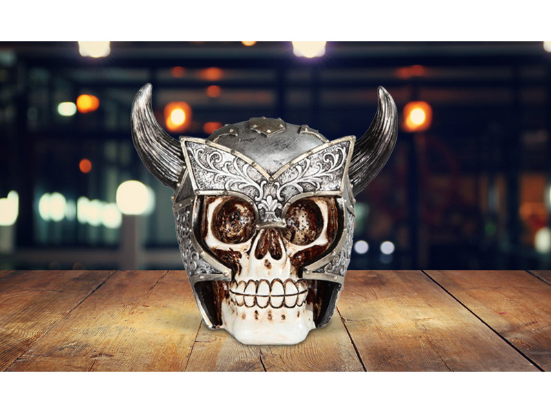 5.5"W Skull with Ox Horn Helmets Figurine