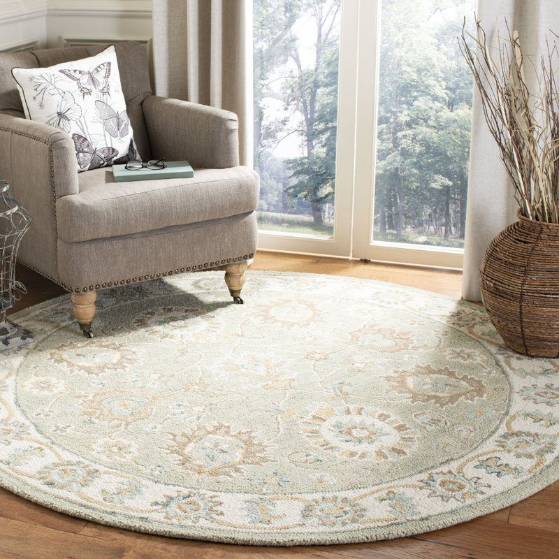 Desmondia Oriental Handmade Tufted Wool Area Rug in Sage/Ivory, Round 6'