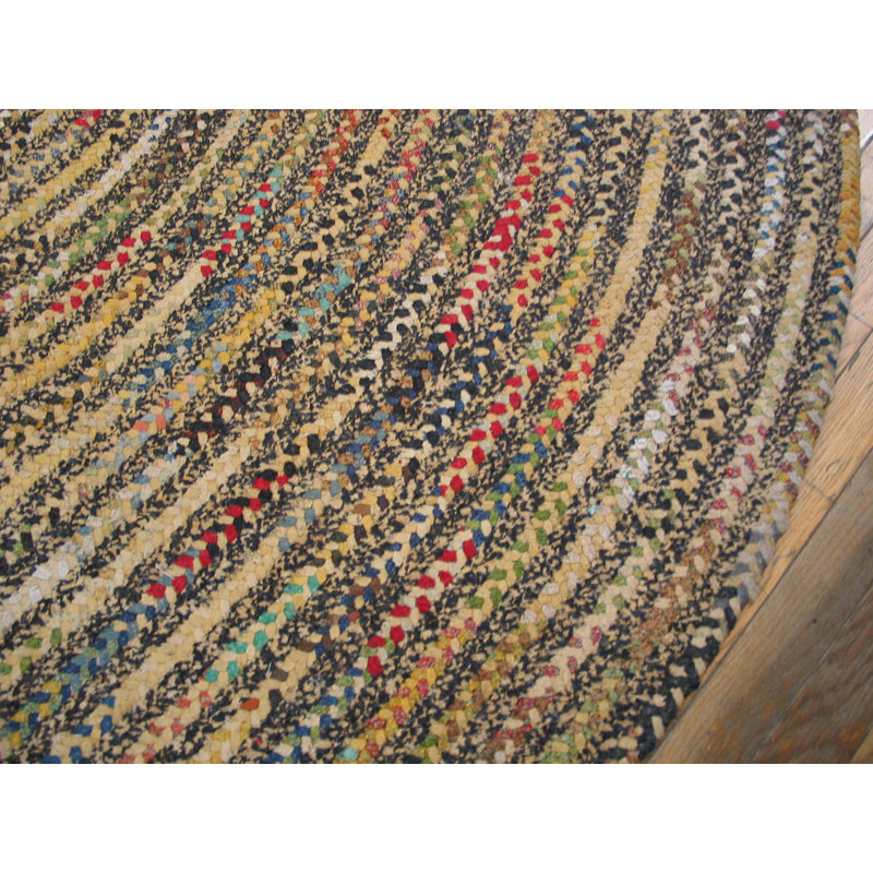 Light Colorful Antique Braided American Oval Shape Rug