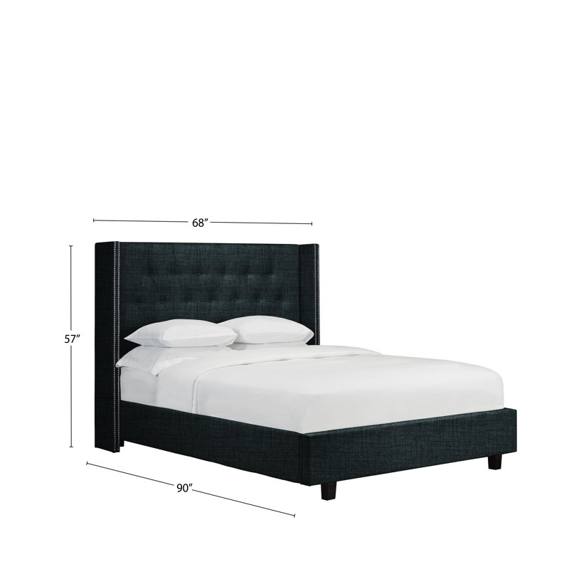 Lit plateforme capitonné Stoffel, Grand, Lin - denim
