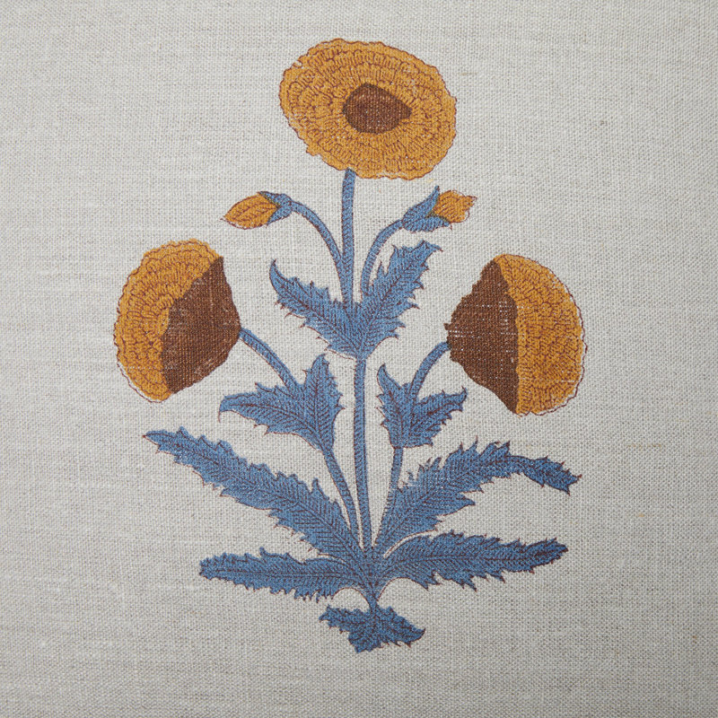 Mogul Buta Pillow Cover - Olive Border - 22" x 22", Blue Floral