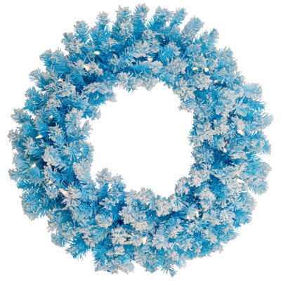 Couronne de Noël artificielle en pin floqué pré-éclairé - 24 po - lumières claires