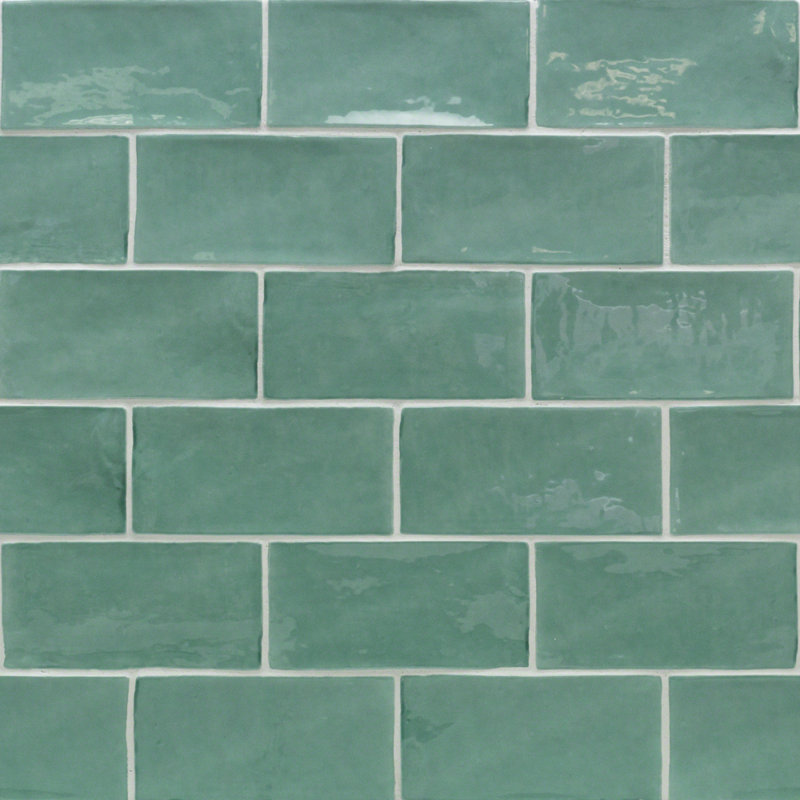 Barcelona 3x6 Blanco Polished Ceramic Subway Wall Tile (5.38 Sq. Ft. / Case), Green Lake