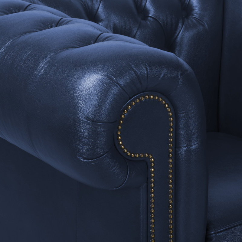 Tamico 2 Seater Genuine Leather Loveseat, Blue, 80cm H x 160cm W x 90cm D