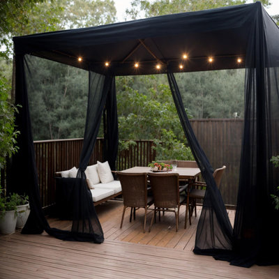 Waterproof Outdoor Sheer Curtains, 2 Panels (Black)