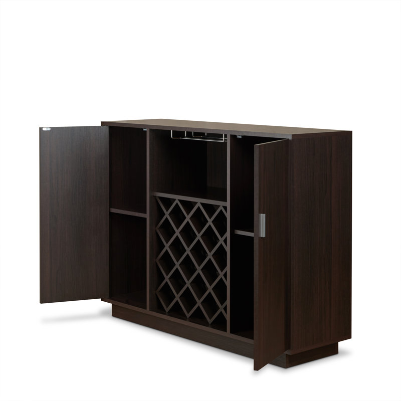Bethena Transitional 47"L Rectangular Server with Wine Rack and Cup Holder in Espresso