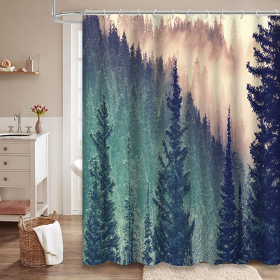 Rideau de douche avec 12 crochets Misty Forest Morning Garden