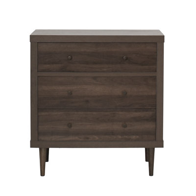 Minie Nightstand With 3 Drawers, Rubberwood Legs, Walnut Brown Wood